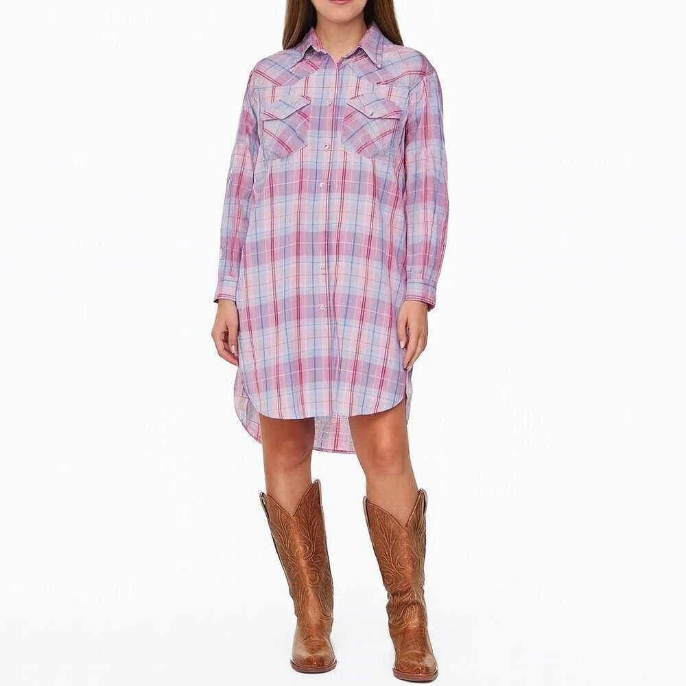 Isabel Marant Etoile Britany Plaid Shirt Dress Pink Blue Cotton FR 38 US 6